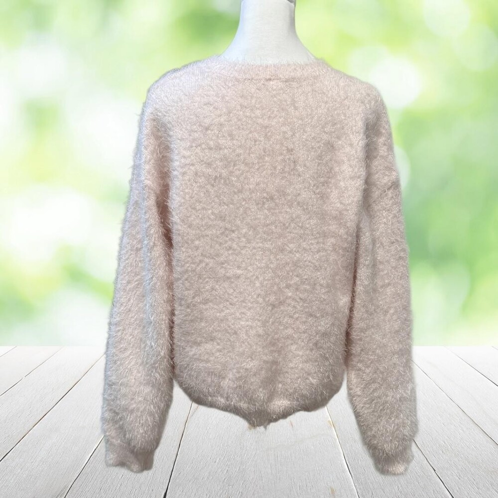 HOLIDAY TIME Christmas Sweater Womens XL Pink Sequin Reindeer Faux Angora Fluffy - Picture 2 of 10
